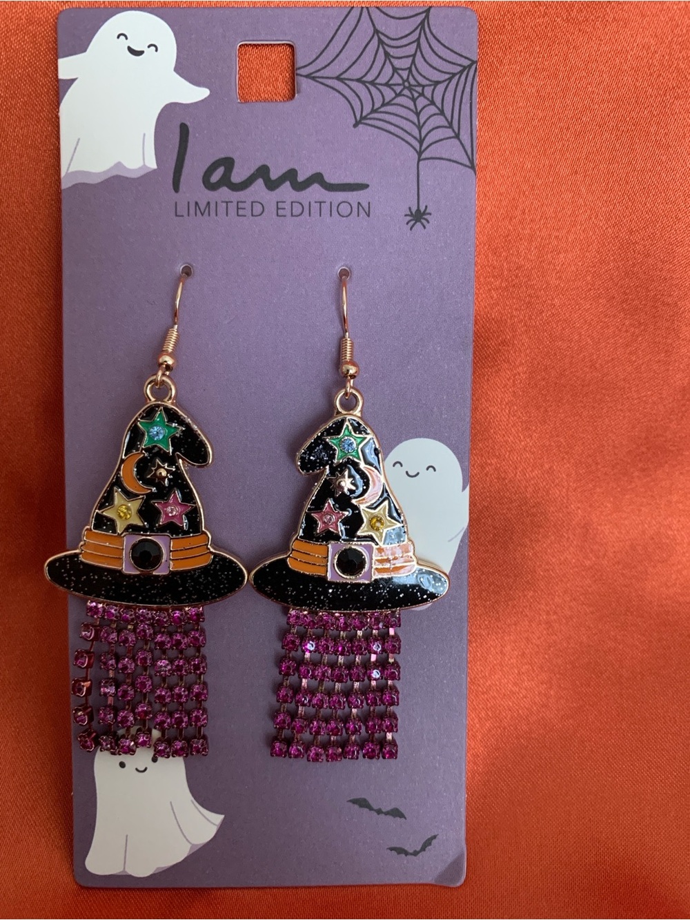 Black & Purple Witch Hat Dangle Earrings - Picture 1 of 6